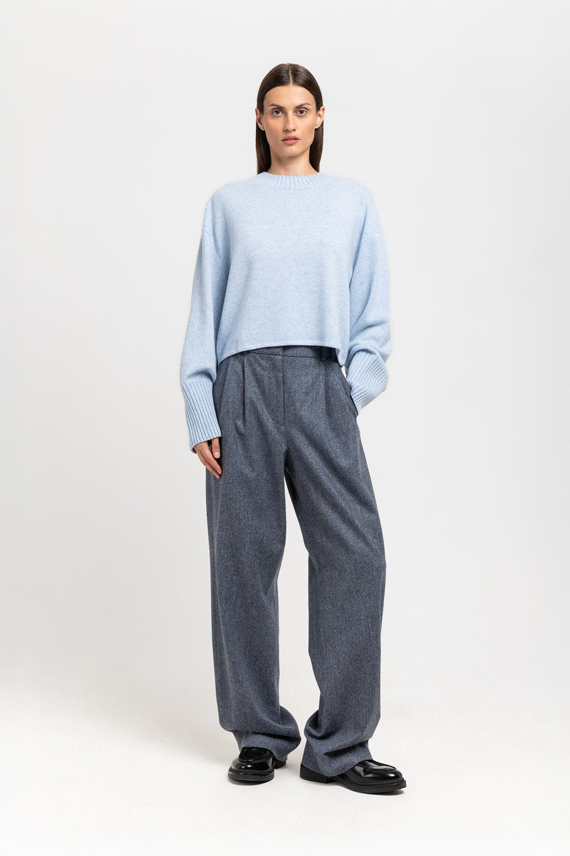 Blue herringbone suiting tailored pants