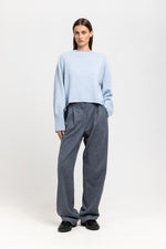 Blue herringbone suiting tailored pants