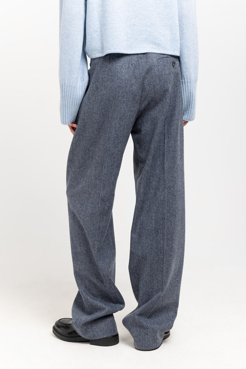 Blue herringbone suiting tailored pants
