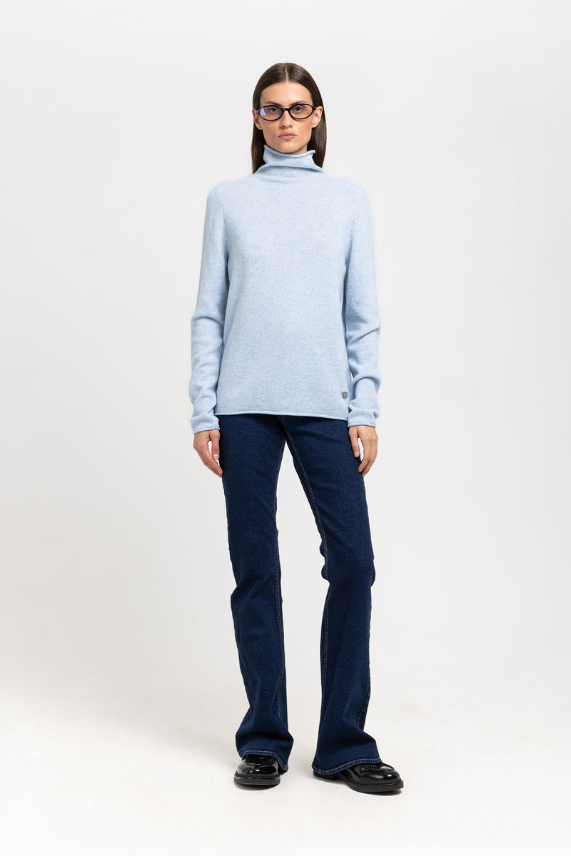 Denim blue cashmere lightweight turtleneck