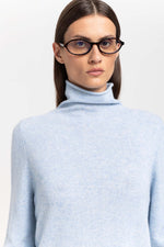 Denim blue cashmere lightweight turtleneck