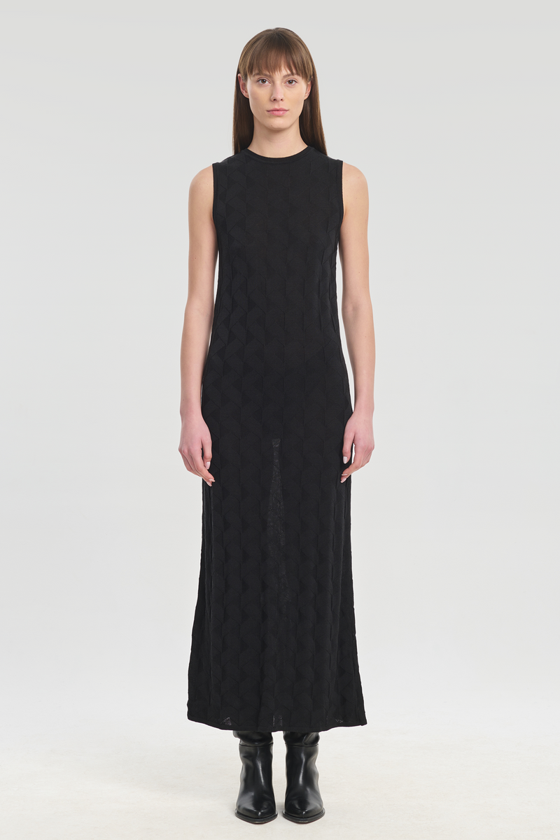 Black knit textured slip dress