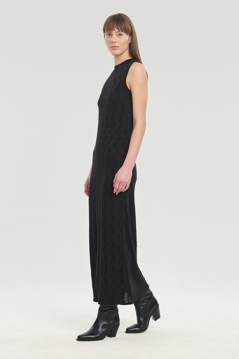 Black knit textured slip dress