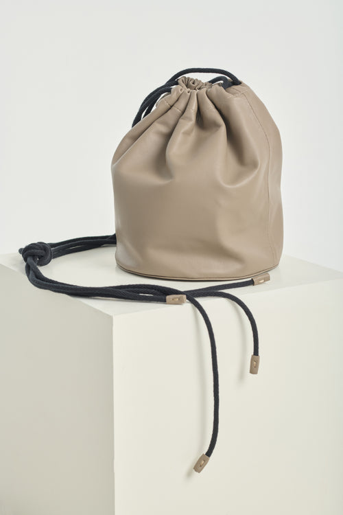 TATRY Grey Nappa leather bucket bag