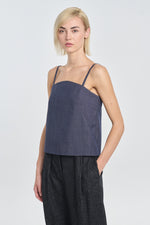 Denim grey wool twill tank top