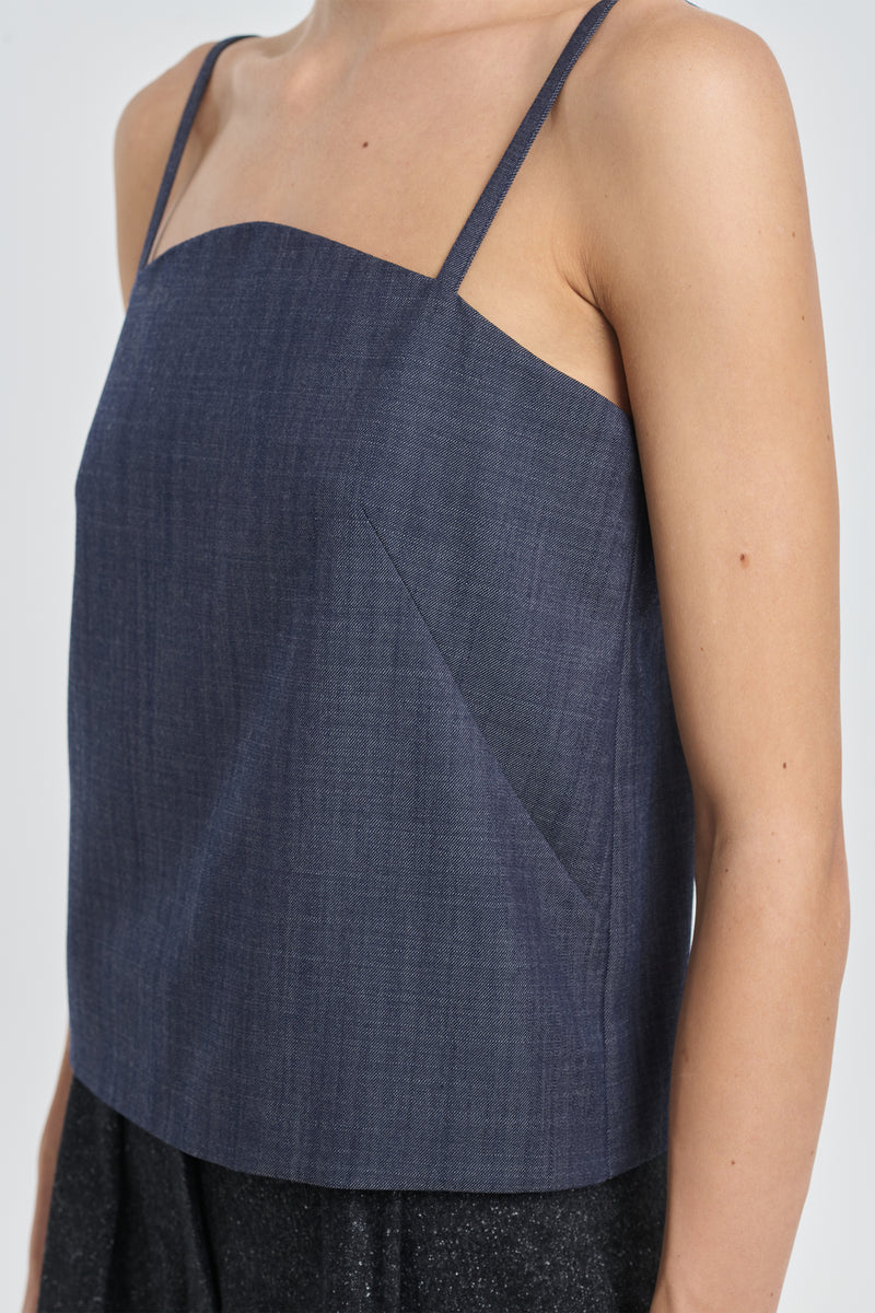 Denim grey wool twill tank top