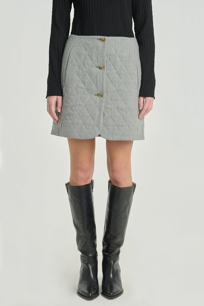 Light grey quilted buttoned skirt