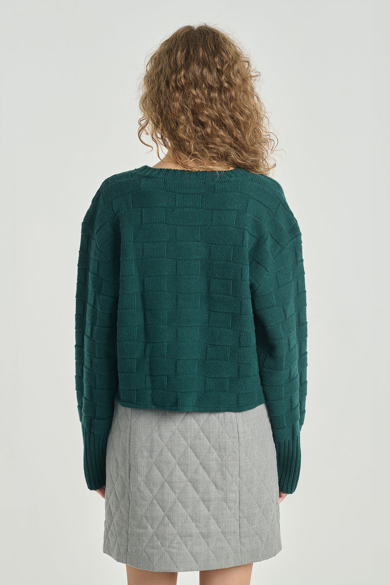 Dark green textured crewneck sweater
