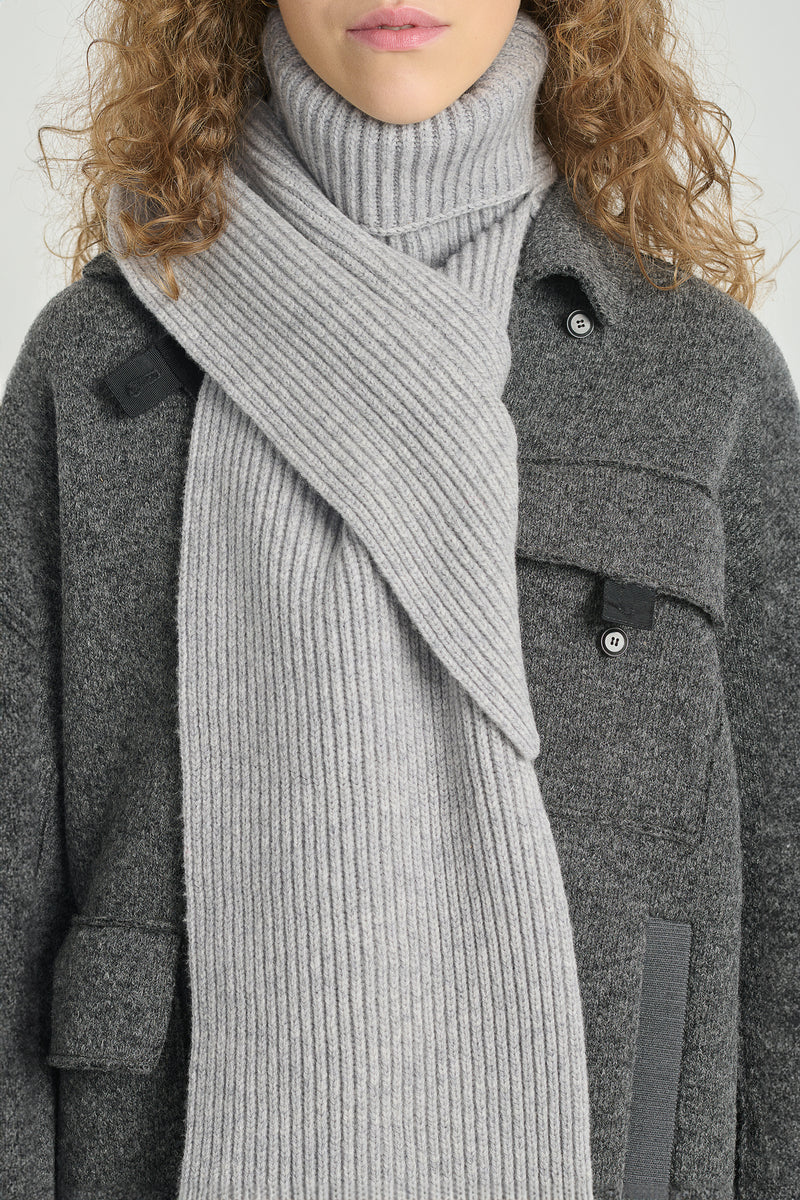 Light grey merino turtleneck shawl