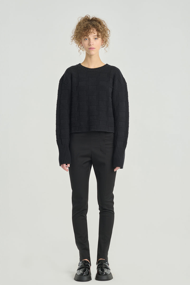 Black textured crewneck sweater