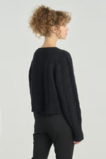 Black textured crewneck sweater