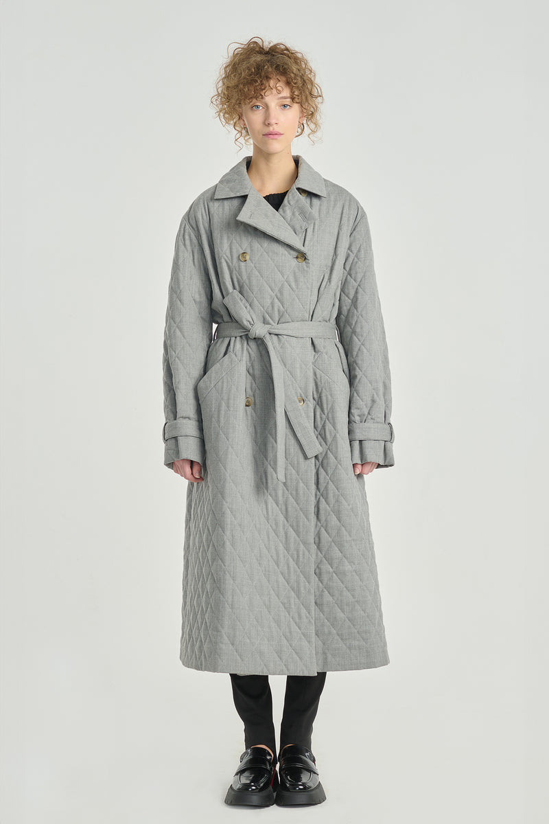 Light grey quilted trench coat