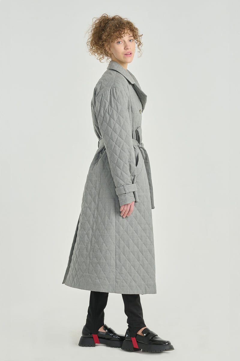 Light grey quilted trench coat