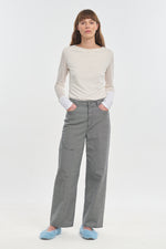 Grey denim cropped straight pants