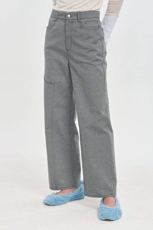 Grey denim cropped straight pants