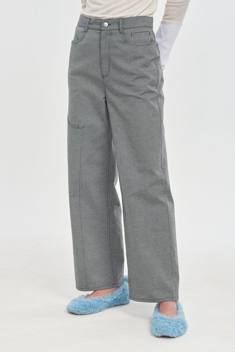 Grey denim cropped straight pants