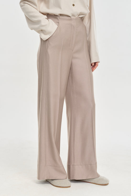 Blush viscose wool crepe wide leg pants