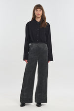 Faded black washed cotton cupro wide leg pants