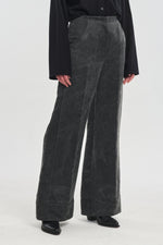 Faded black washed cotton cupro wide leg pants