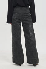 Faded black washed cotton cupro wide leg pants