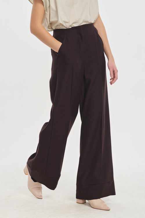 Oxblood viscose wool crepe wide leg pants