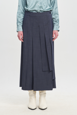 Denim blue wool twill skirt-pants