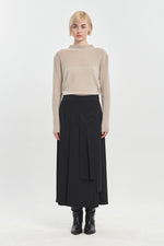 Black wool twill skirt-pants