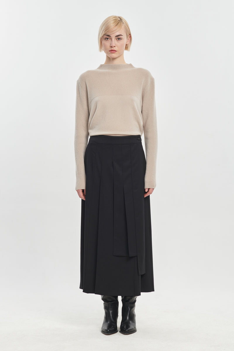 Black wool twill skirt-pants