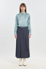 Denim blue wool twill skirt-pants