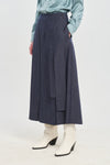 Denim blue wool twill skirt-pants