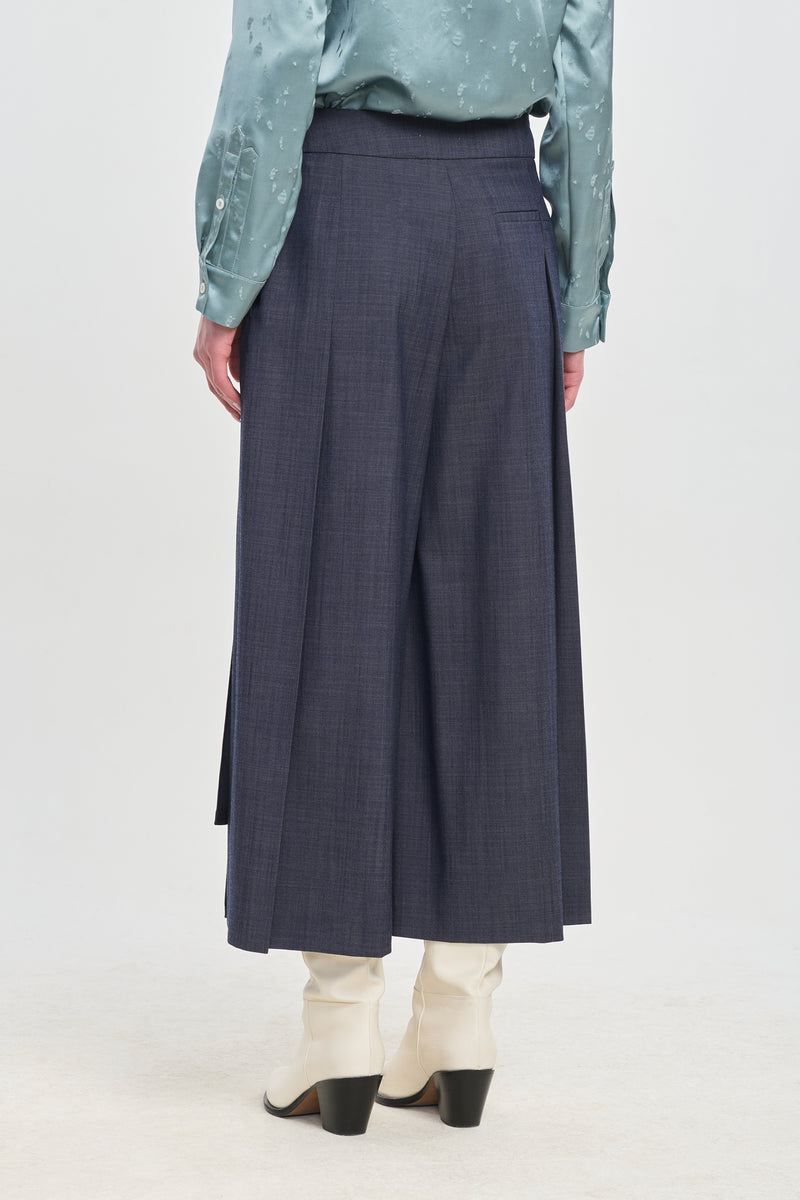 Denim blue wool twill skirt-pants