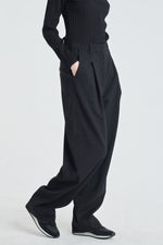 Black stretch wool oversized pants