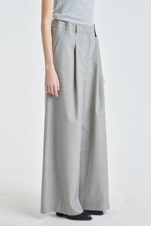 Grey light wool oversized straight leg pants