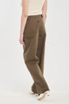 Khaki denim straight leg jeans with pleats