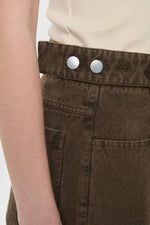 Khaki denim straight leg jeans with pleats