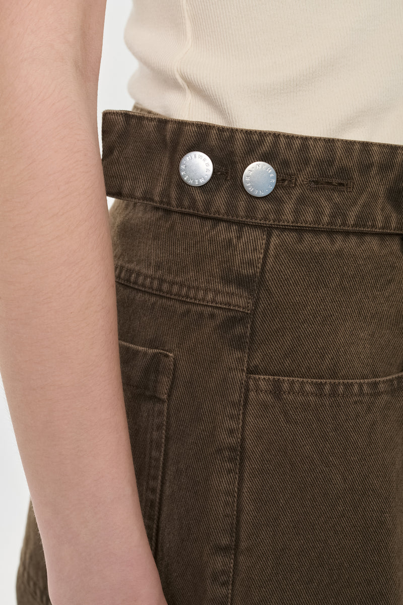 Khaki denim straight leg jeans with pleats