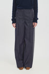 Denim blue wool twill wide leg pants