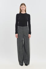 Denim grey wool twill wide leg pants