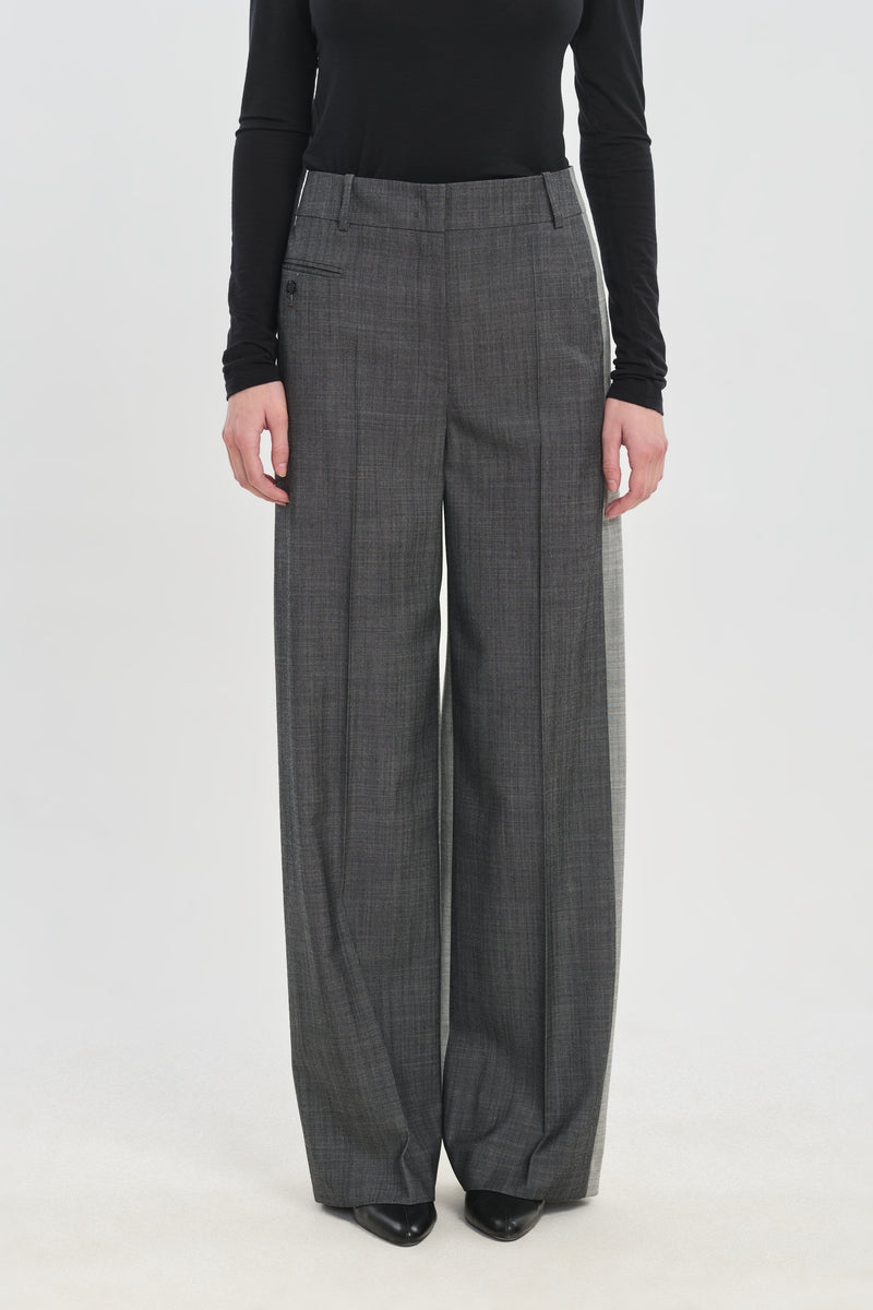 Denim grey wool twill wide leg pants