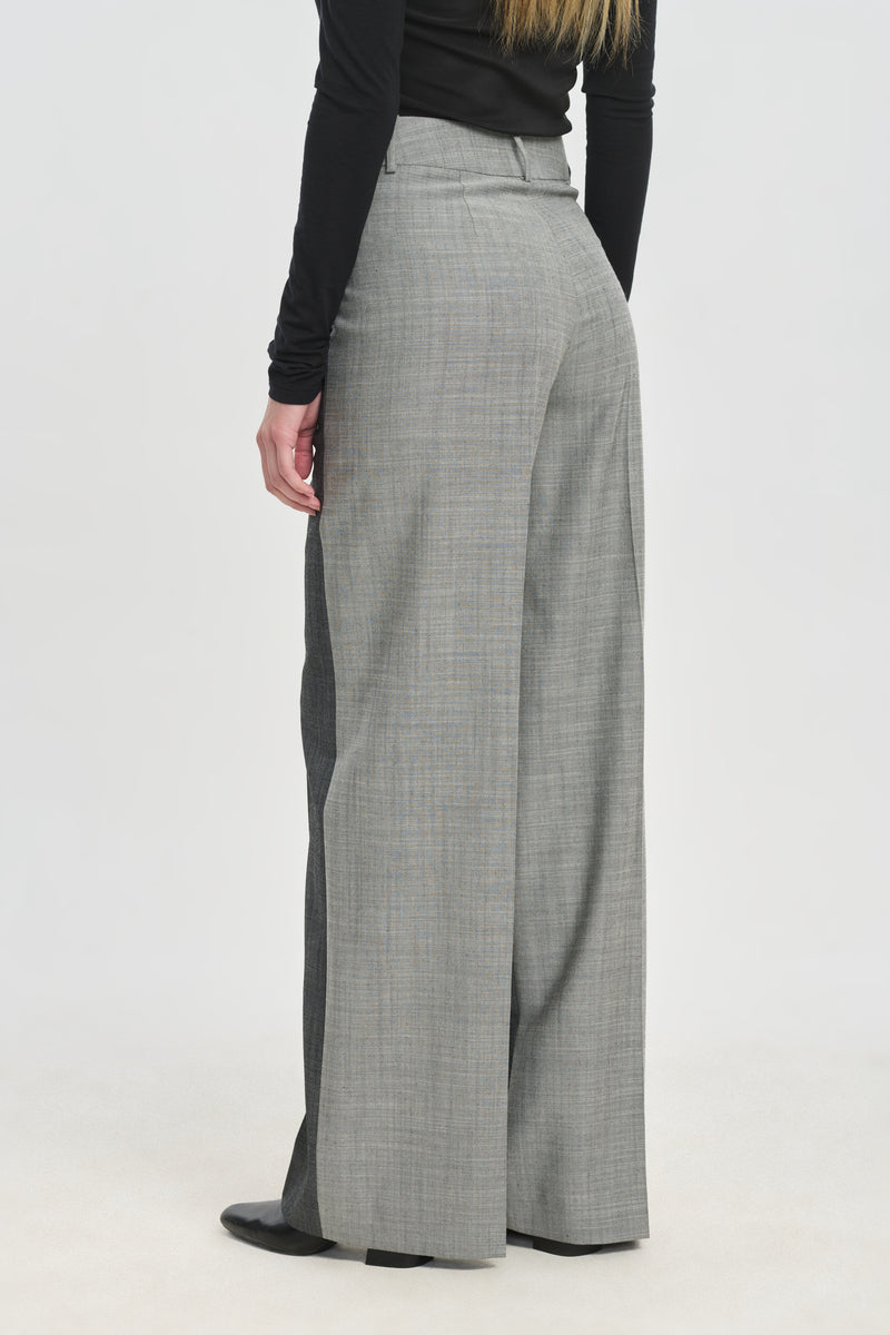 Denim grey wool twill wide leg pants