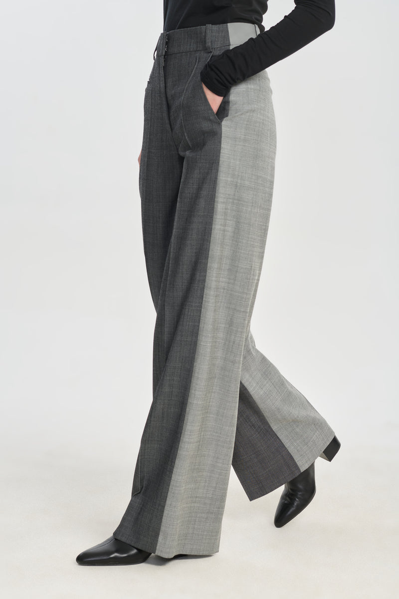 Denim grey wool twill wide leg pants