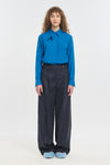 Blue speckle tweed tailored pleated pants