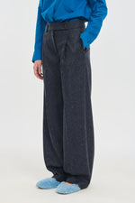 Blue speckle tweed tailored pleated pants