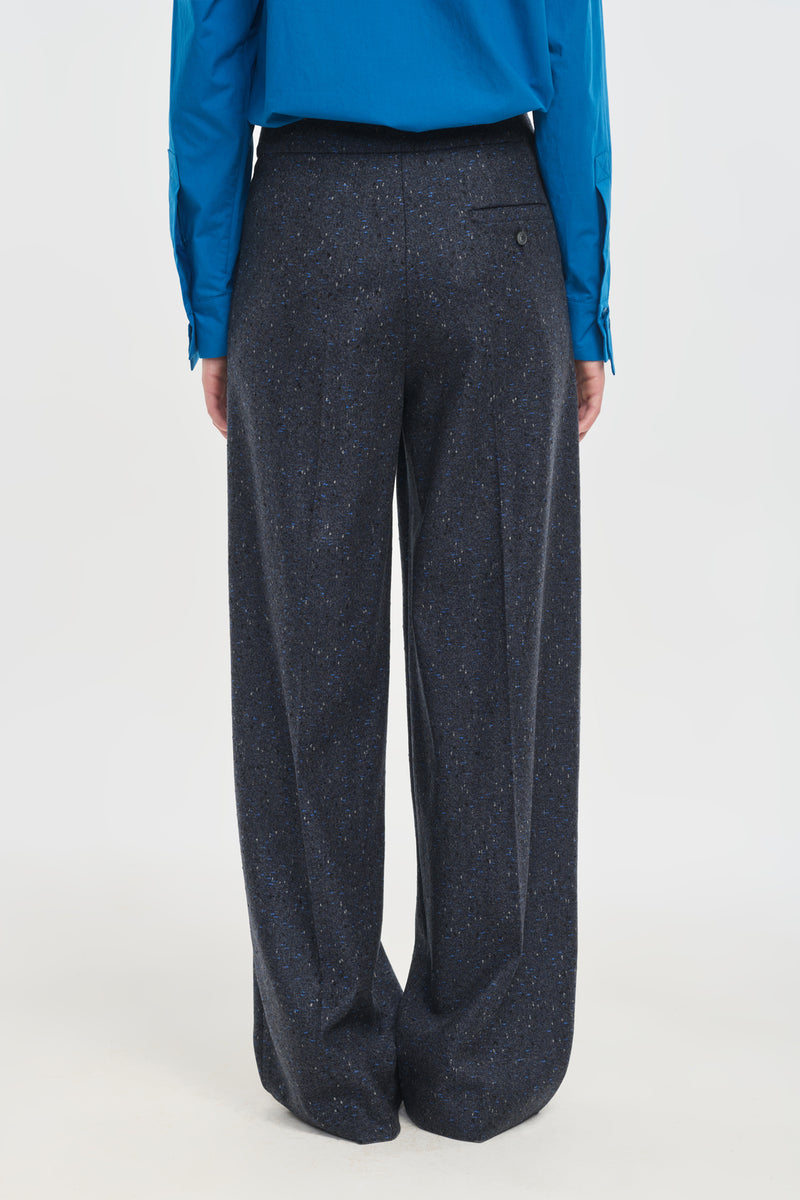 Blue speckle tweed tailored pleated pants