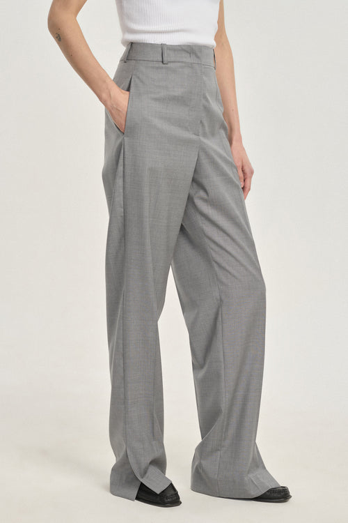 Grey wool straight leg pants