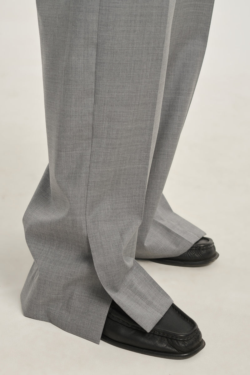 Grey wool straight leg pants