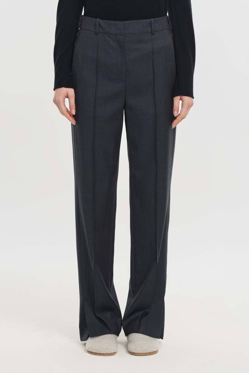 Dark slate light wool straight leg pants