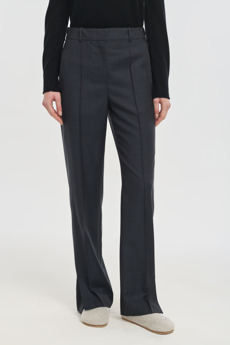 Dark slate light wool straight leg pants