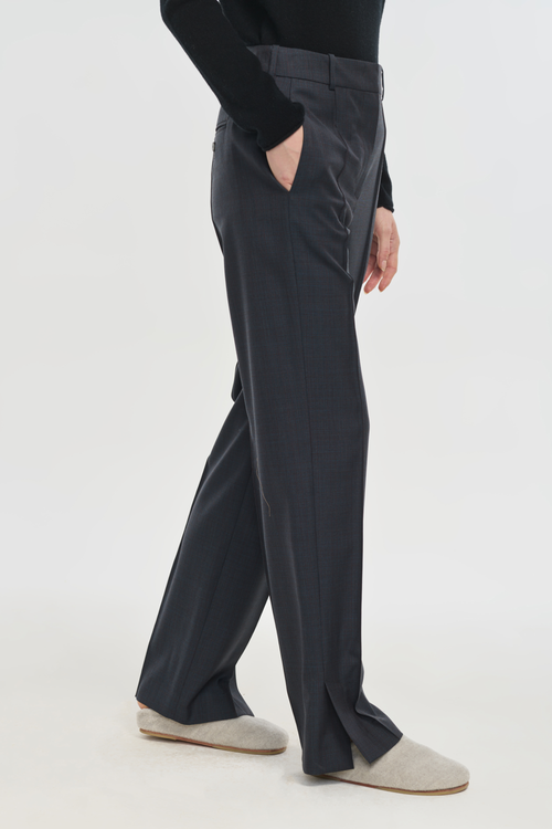 Dark slate light wool straight leg pants