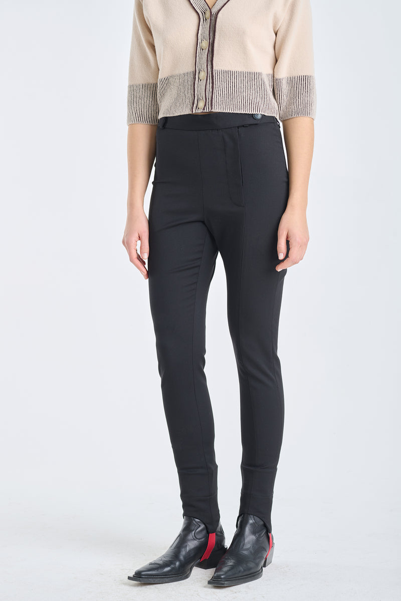 Black stretch wool stirrup pants
